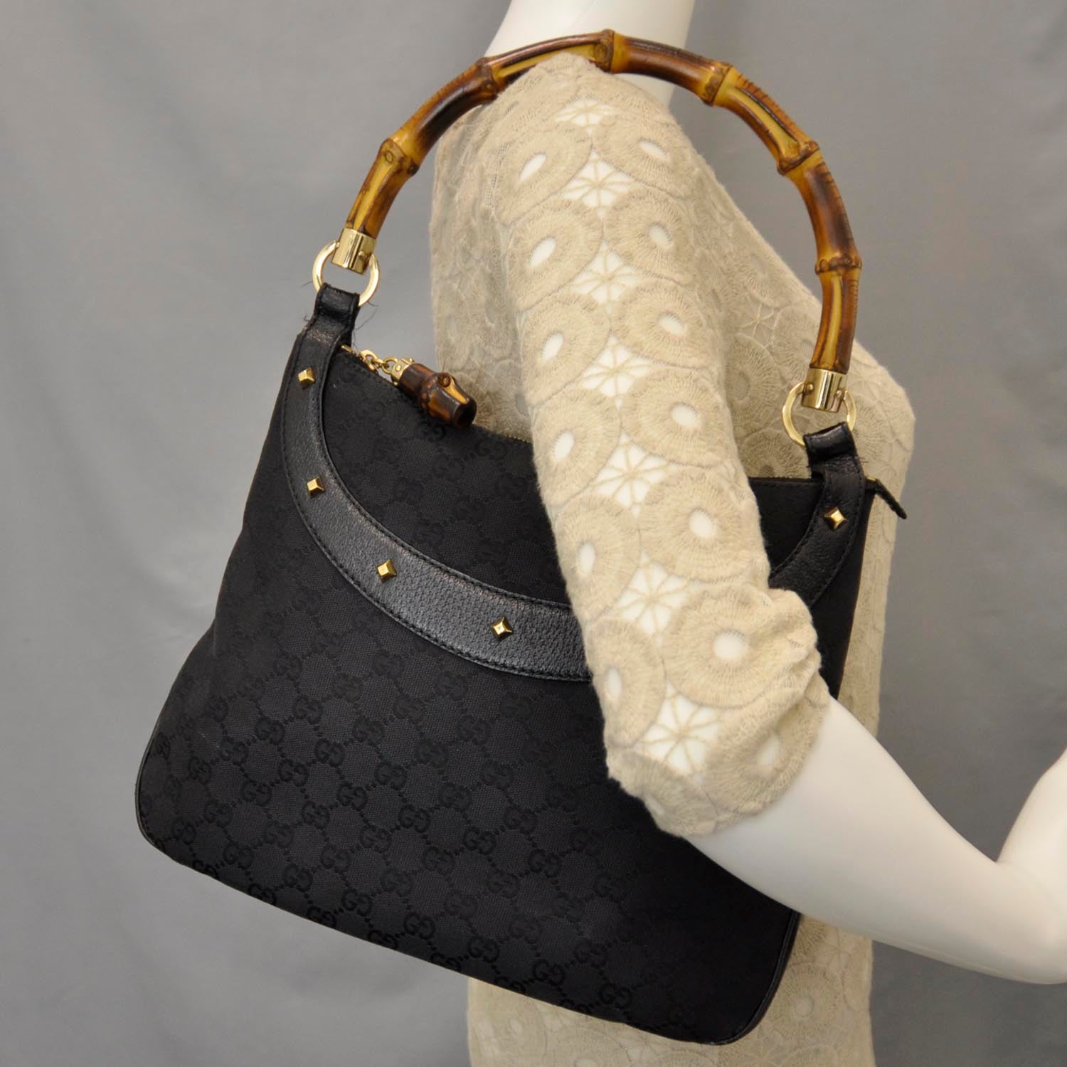 Gucci Monogram Anita Bamboo Top Handle Bag Black 2 of 11