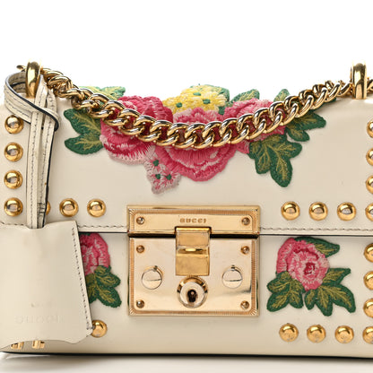 Gucci Calfskin Floral Embroidered Small Padlock Shoulder Bag White 9 of 26