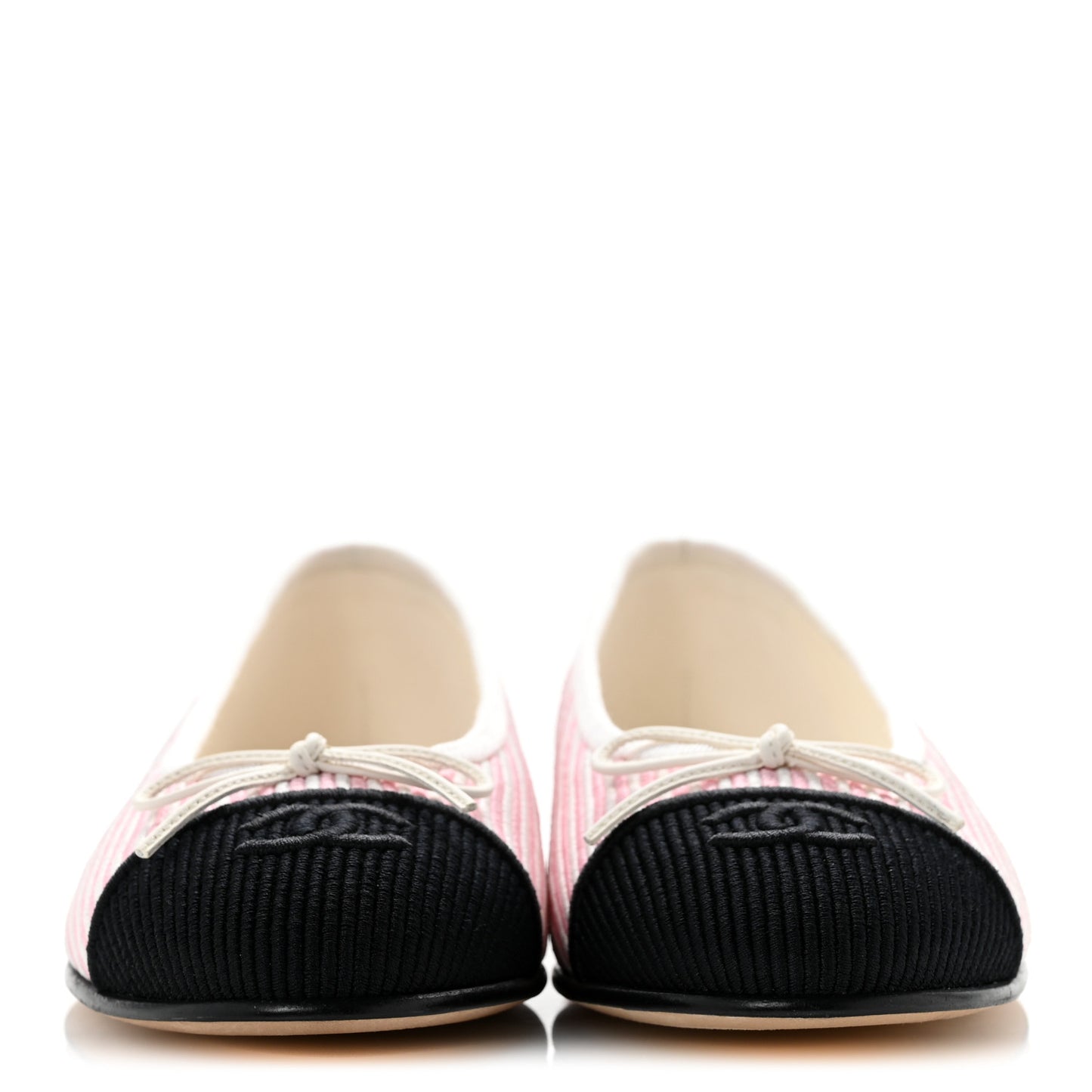 Fabric Grosgrain Cap Toe CC Flats 37.5 White Light Pink Black