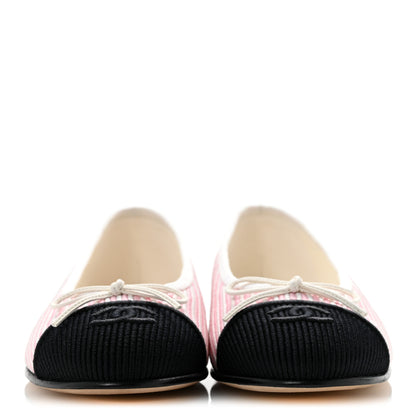 Chanel Fabric Grosgrain Cap Toe CC Flats 37.5 White Light Pink Black 3 of 10