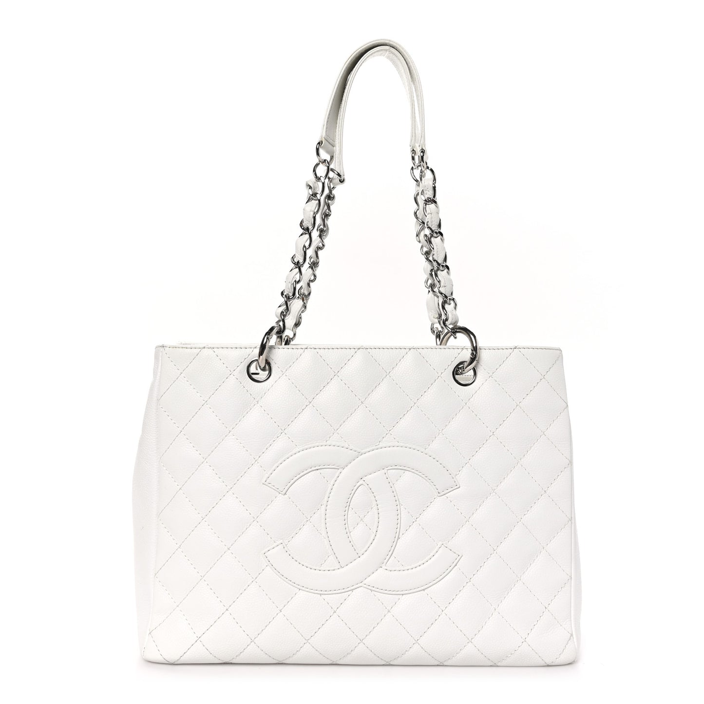 Caviar Quilted Grand Shopping Tote GST White