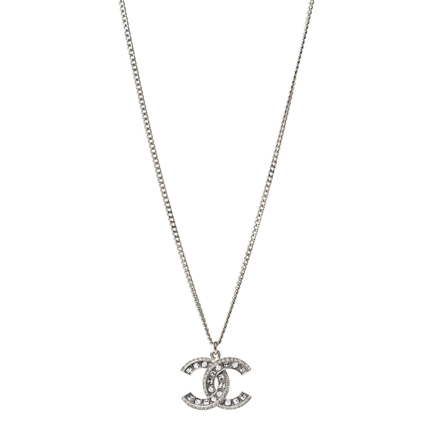 Chanel Baguette Crystal CC Pendant Necklace Light Gold 1 of 4