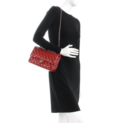 Chanel Patent Calfskin Quilted Medium Double Flap Dark Red 2 of 8
