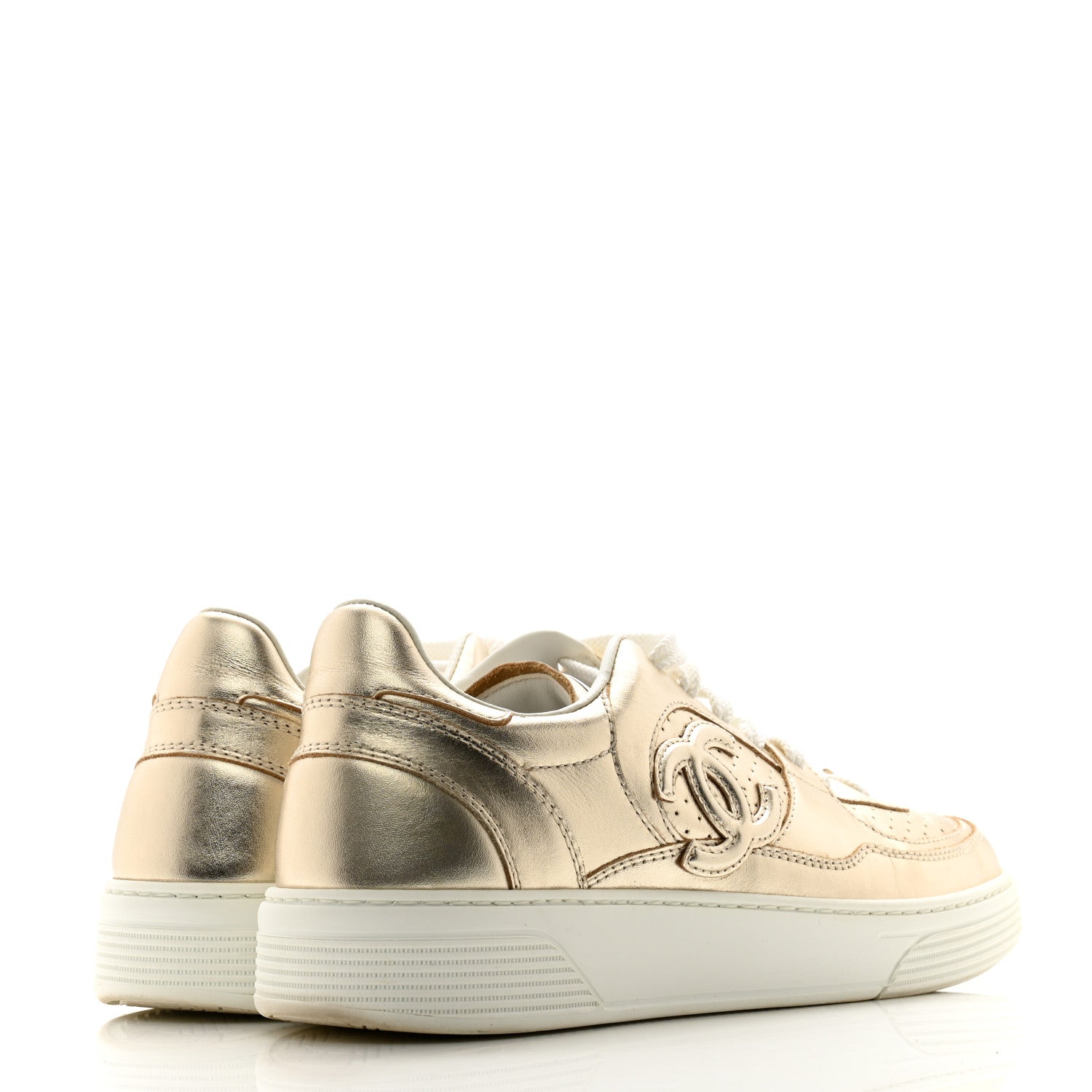 Chanel Laminated Calfskin CC Womens Sneakers 38 Golden 4 of 11