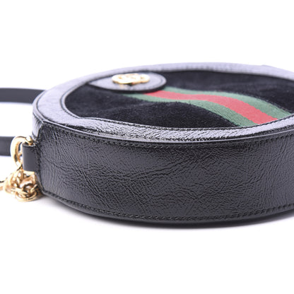 Gucci Suede Patent Web Mini Ophidia Round Shoulder Bag Black 6 of 11