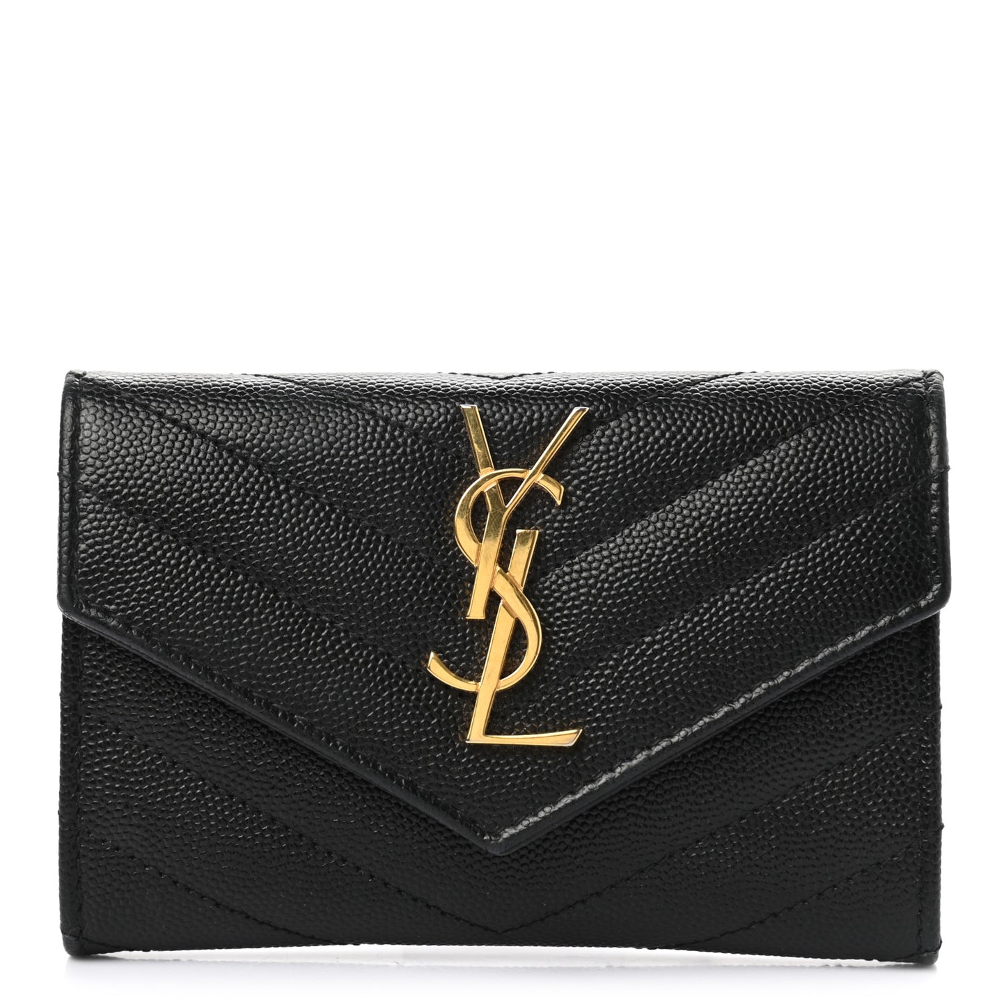 Grain De Poudre Matelasse Chevron Small Monogram Envelope Wallet Black