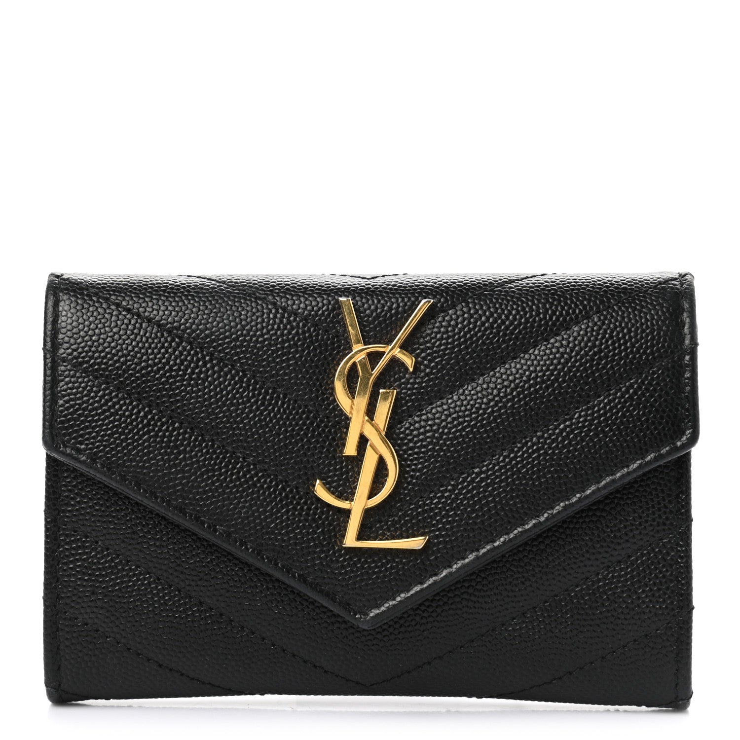 Saint Laurent Grain De Poudre Matelasse Chevron Small Monogram Envelope Wallet Black 1 of 7