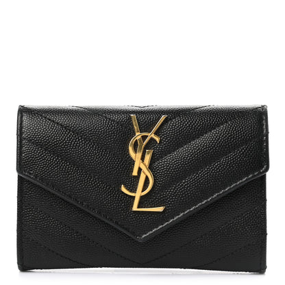 Saint Laurent Grain De Poudre Matelasse Chevron Small Monogram Envelope Wallet Black 1 of 7