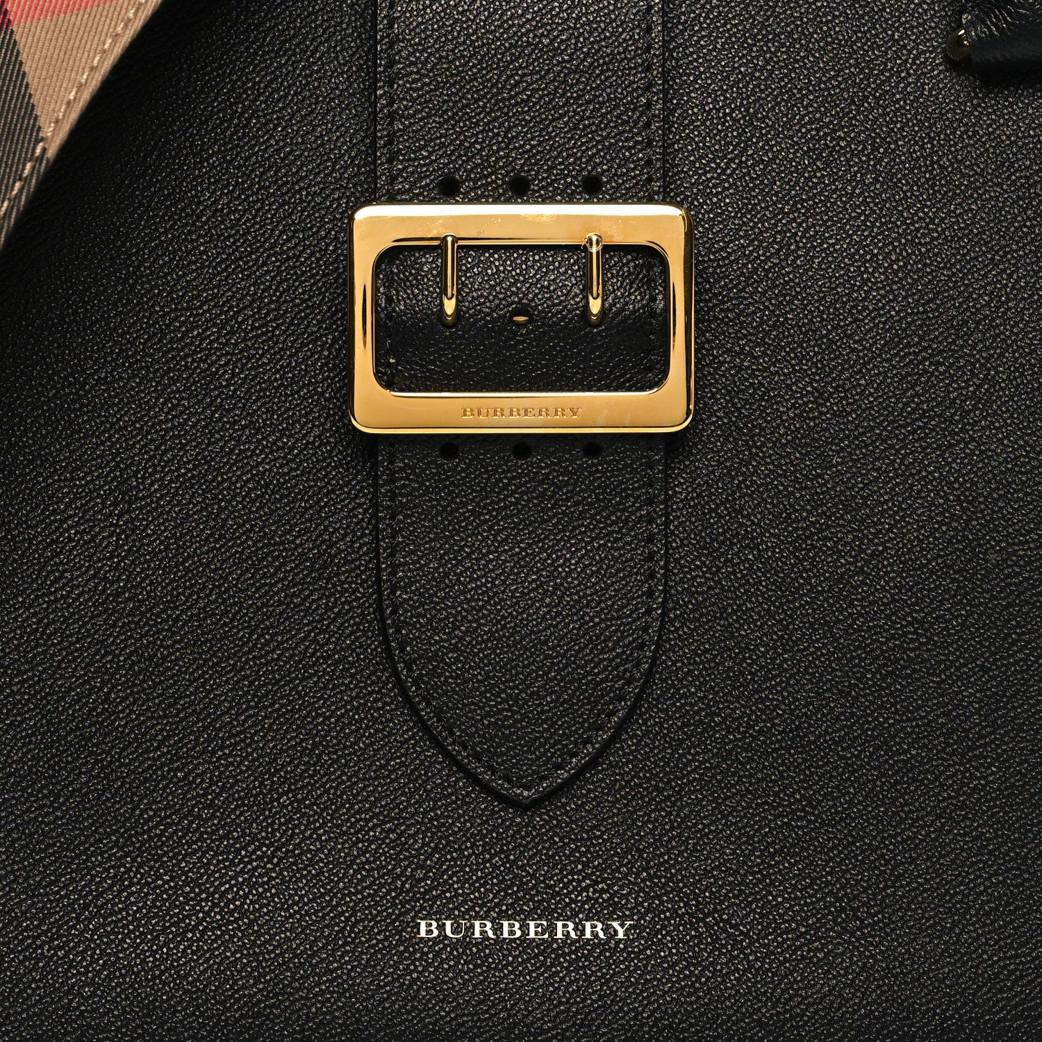 Burberry Soft Grain Calfskin Medium Buckle Tote Black 7 of 9