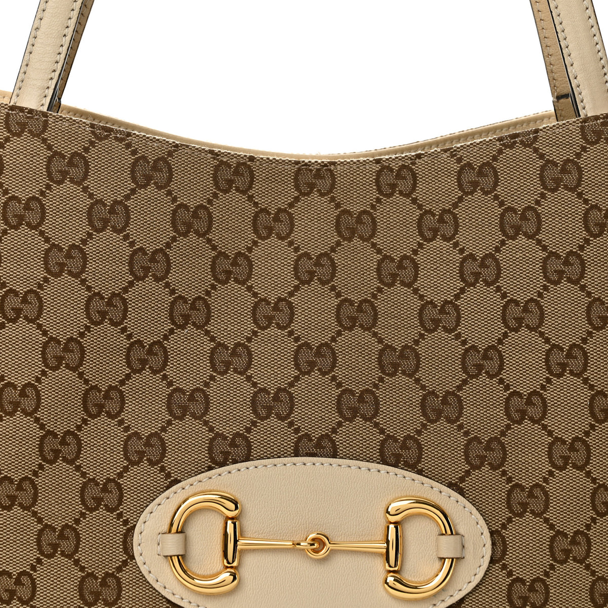 Gucci Monogram Calfskin Large Horsebit 1955 Tote Bag Beige Mystic White 8 of 12