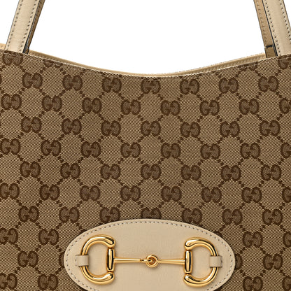 Gucci Monogram Calfskin Large Horsebit 1955 Tote Bag Beige Mystic White 8 of 12