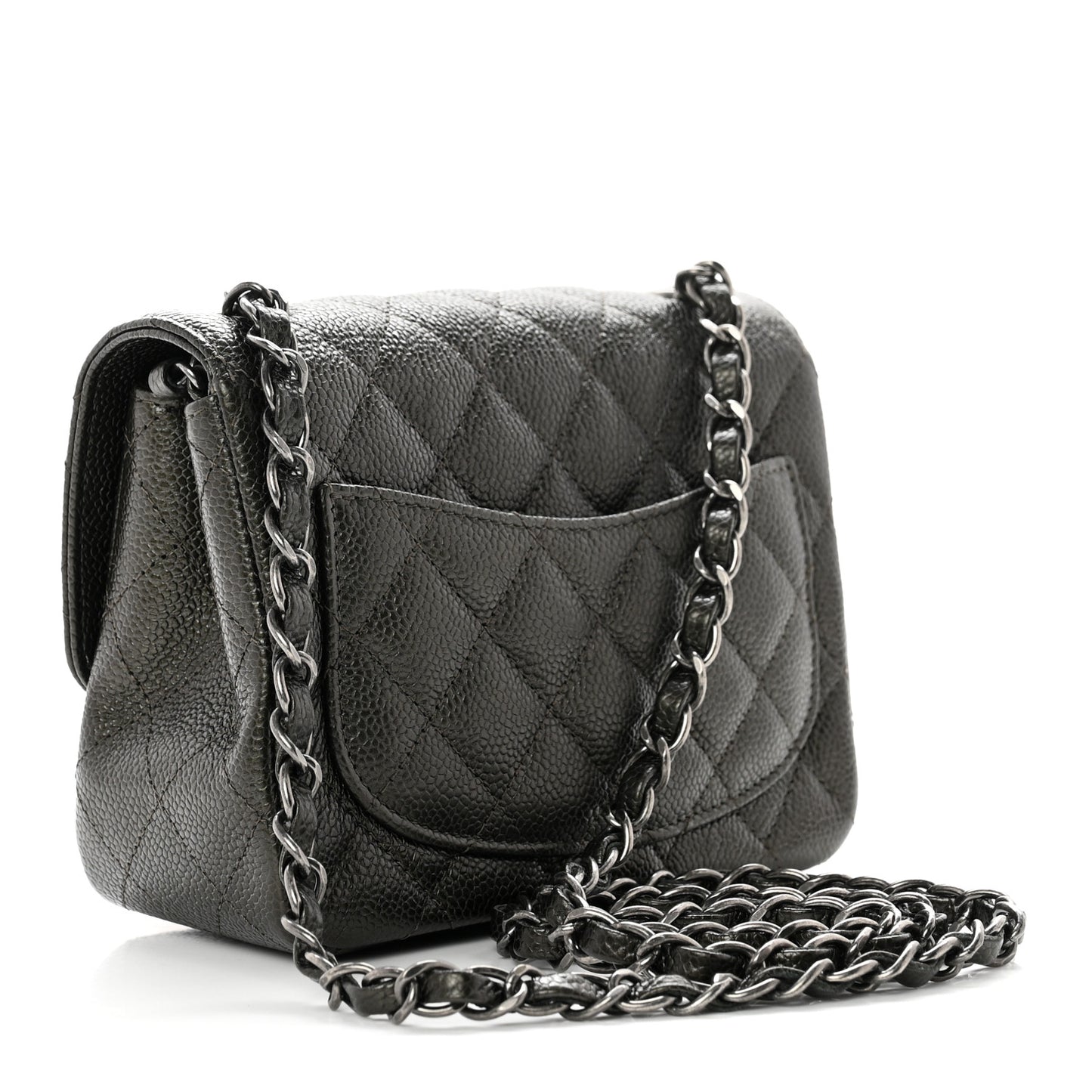 Metallic Caviar Quilted Mini Square Flap Dark Charcoal
