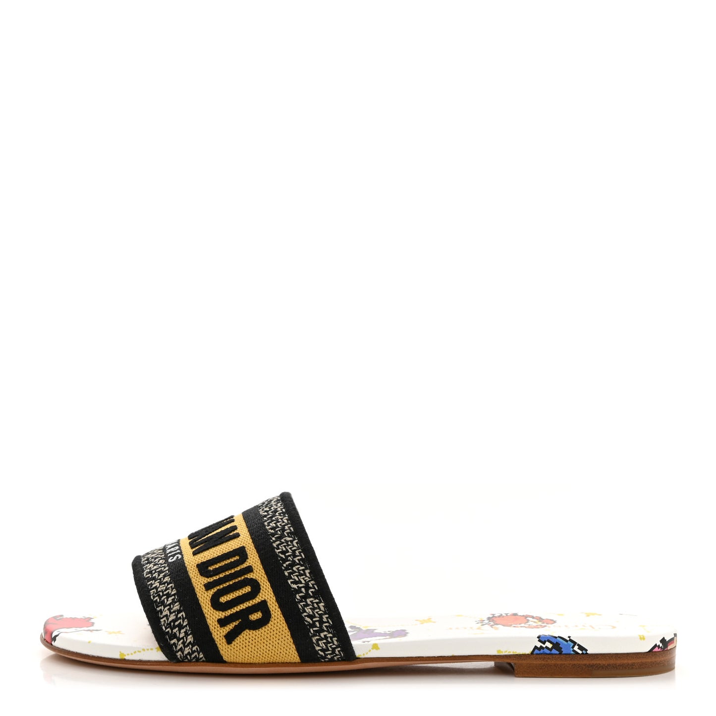 Canvas Embroidered Zodiac Mules Slide Sandals 36.5 White Multi
