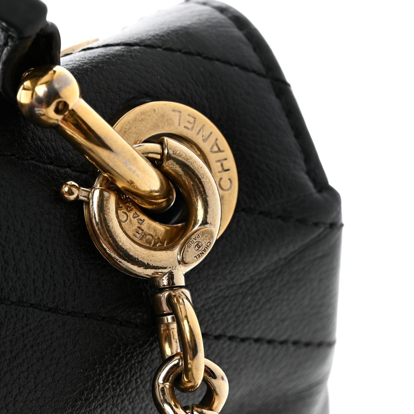 Grained Calfskin Small Chevron Chic Top Handle Flap Black