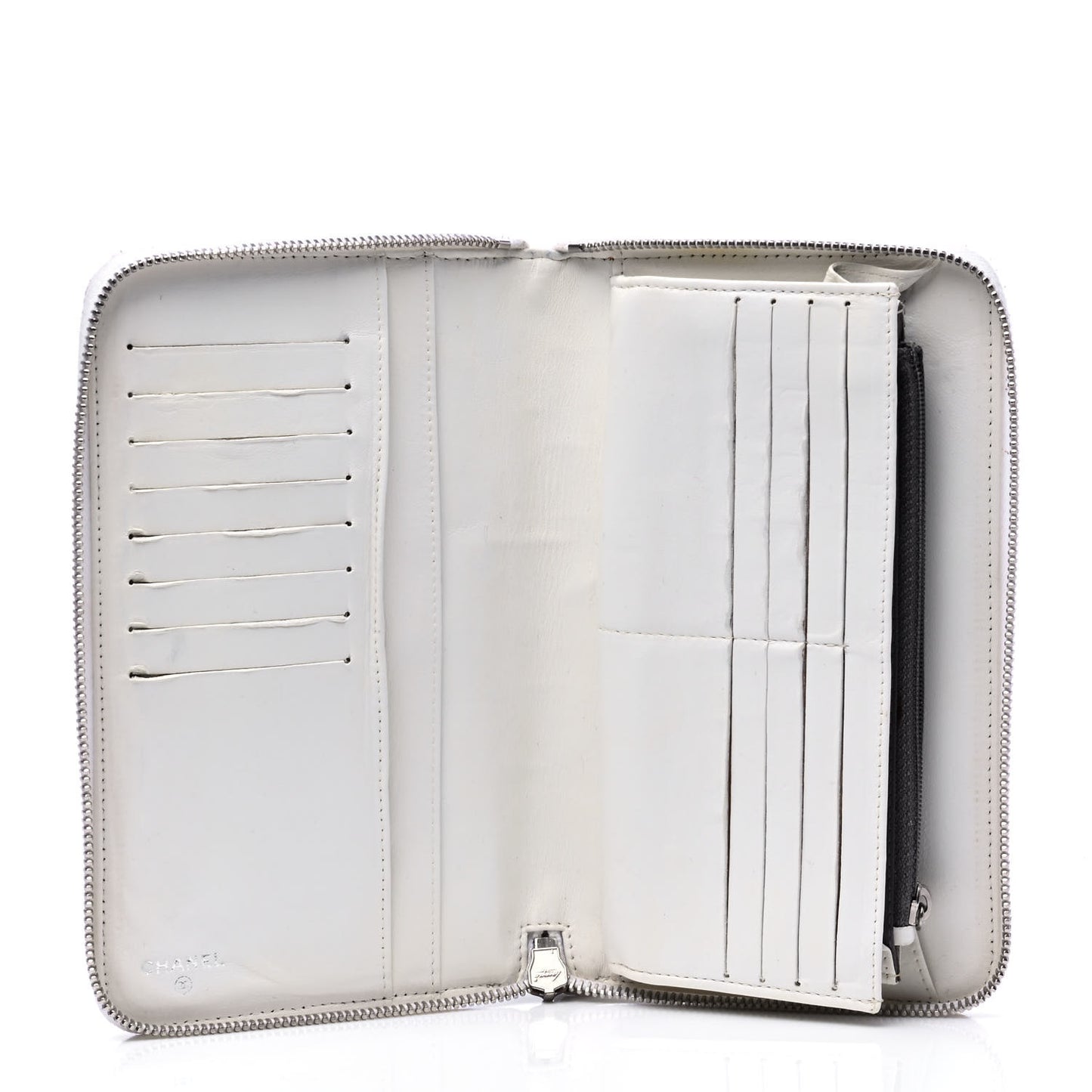 Lambskin Camellia Embossed Zip Around Organizer Wallet Off White