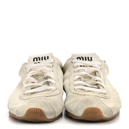 Miu Miu Bleached Suede Womens Plume Low Top Sneakers 39 White 3 of 8
