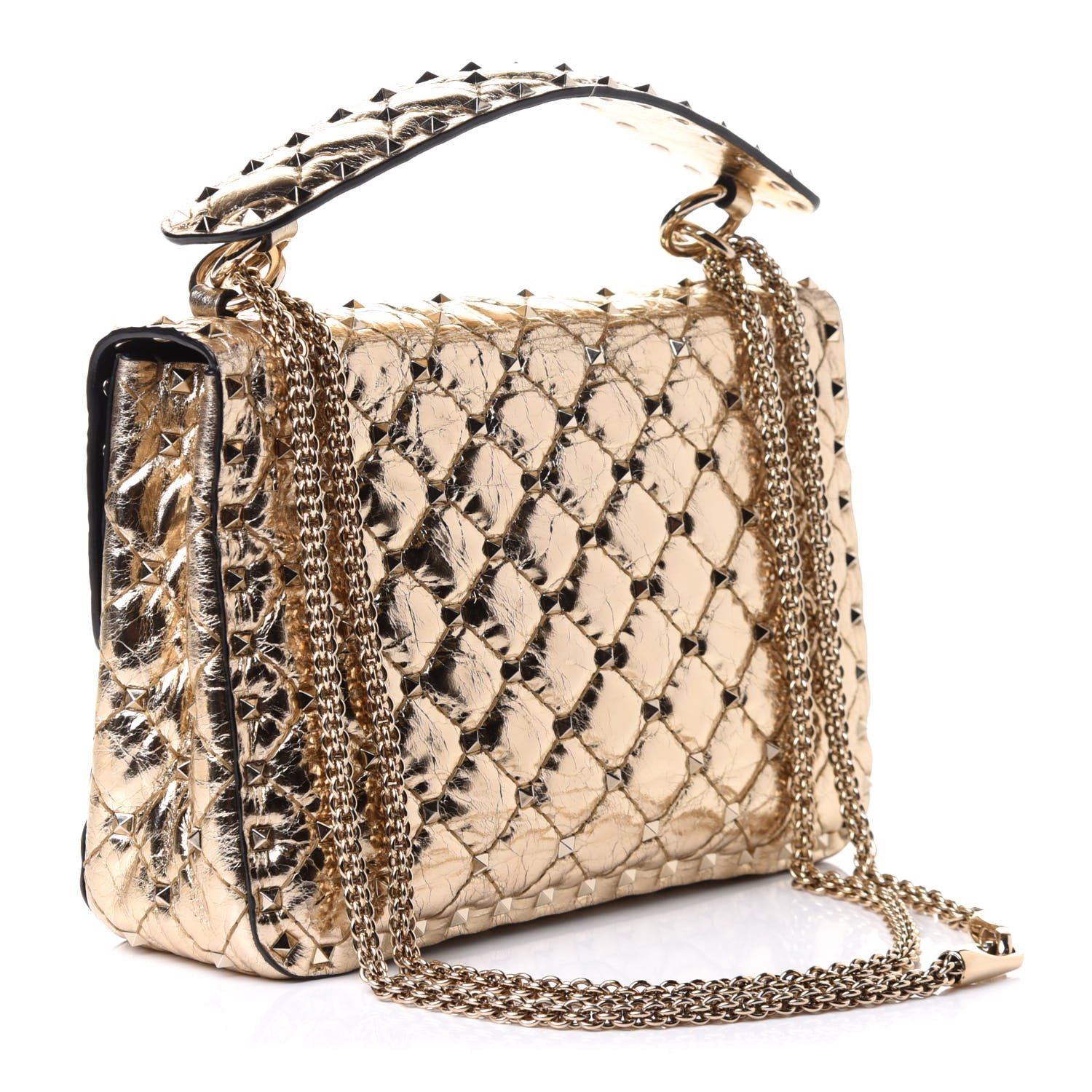 Valentino Garavani Metallic Wrinkled Lambskin Medium Rockstud Spike Shoulder Bag Mekong 2 of 9