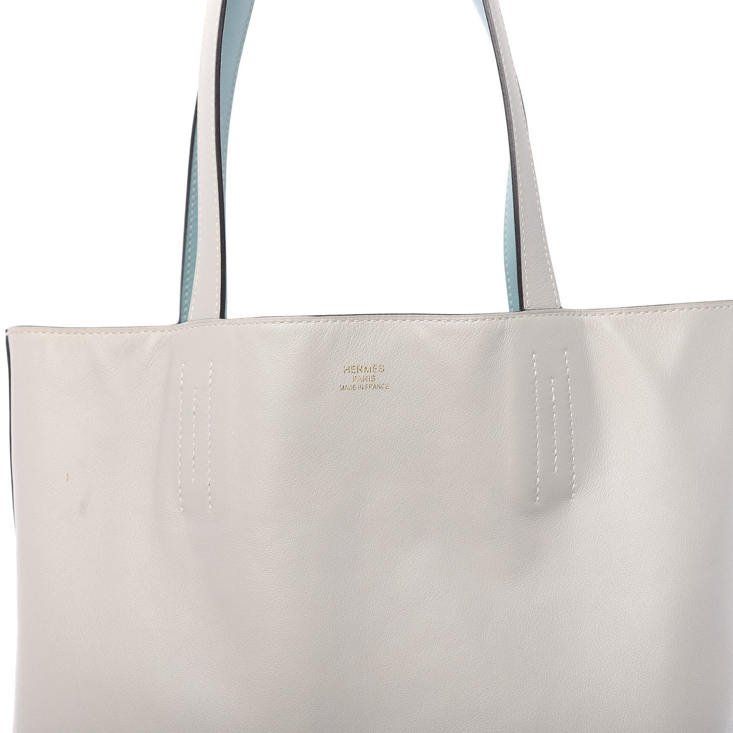 Veau Sikkim Swift Double Sens 30 Reversible Tote Gris Perle Colvert Bleu Atoll