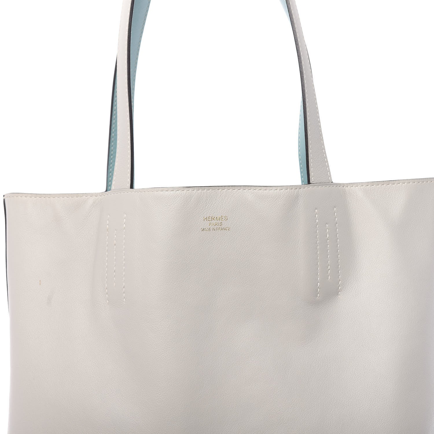 Hermes Veau Sikkim Swift Double Sens 30 Reversible Tote Gris Perle Colvert Bleu Atoll 10 of 17