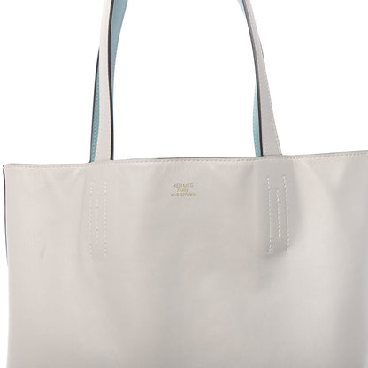 Hermes Veau Sikkim Swift Double Sens 30 Reversible Tote Gris Perle Colvert Bleu Atoll 10 of 17