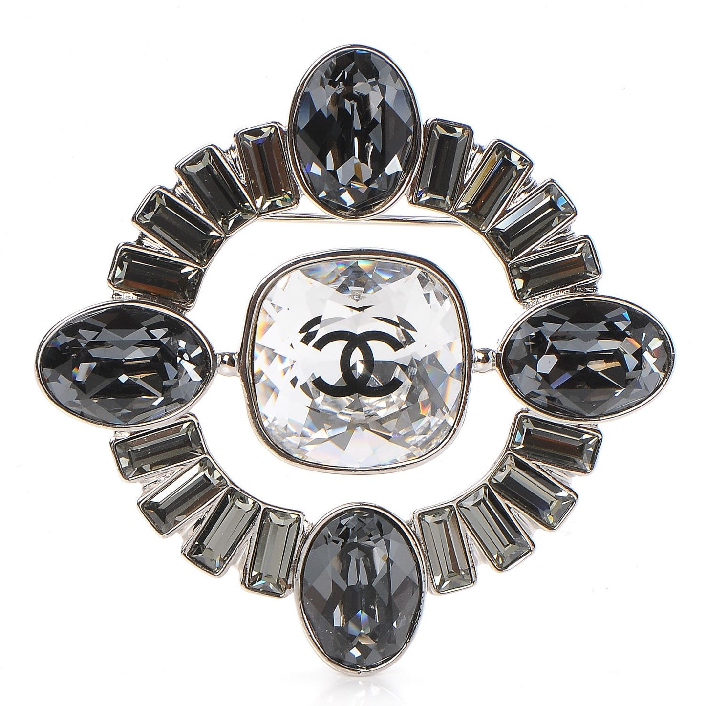 Baguette Crystal CC Brooch Silver