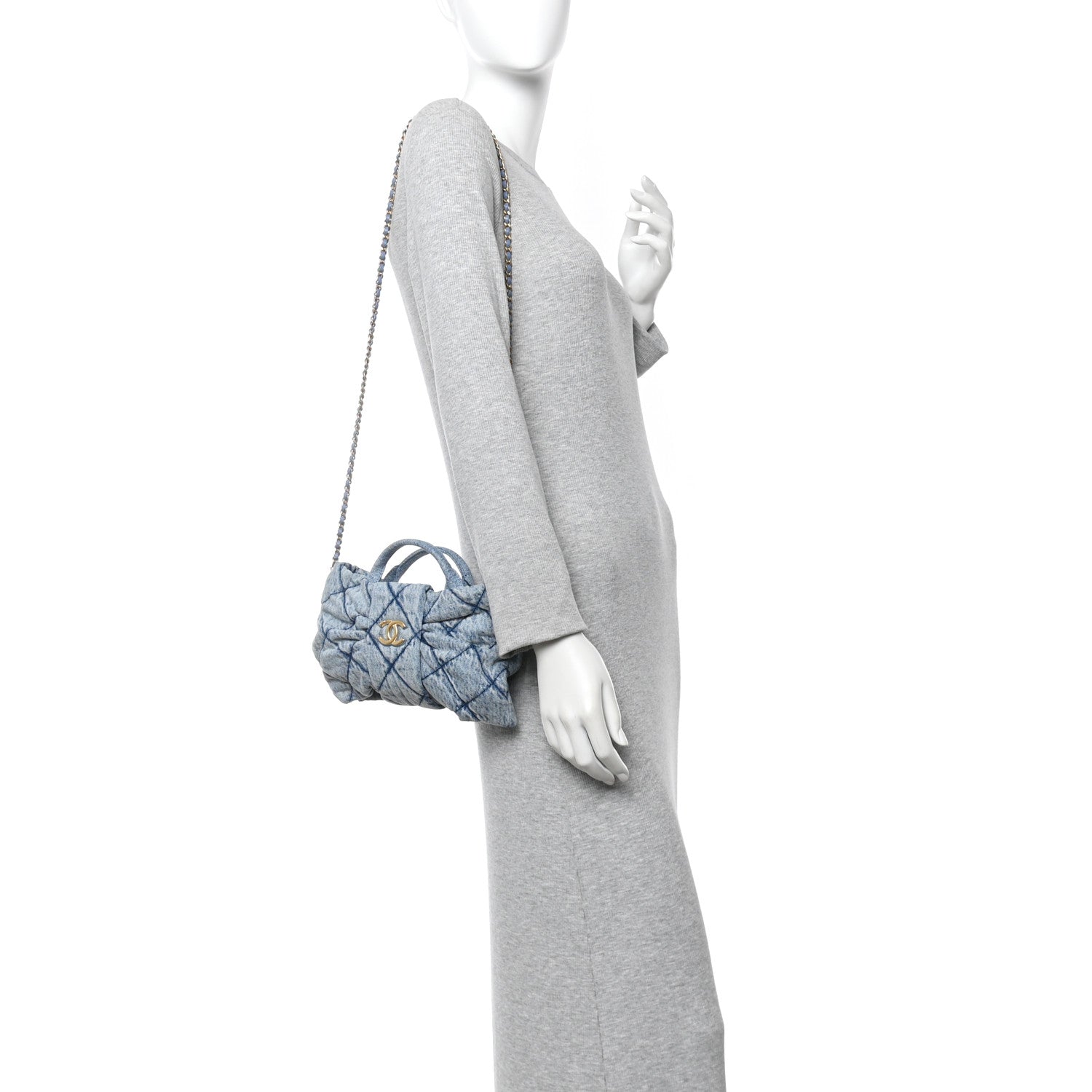 Chanel Washed Denim Quilted Mini Bow Bag Blue 2 of 10