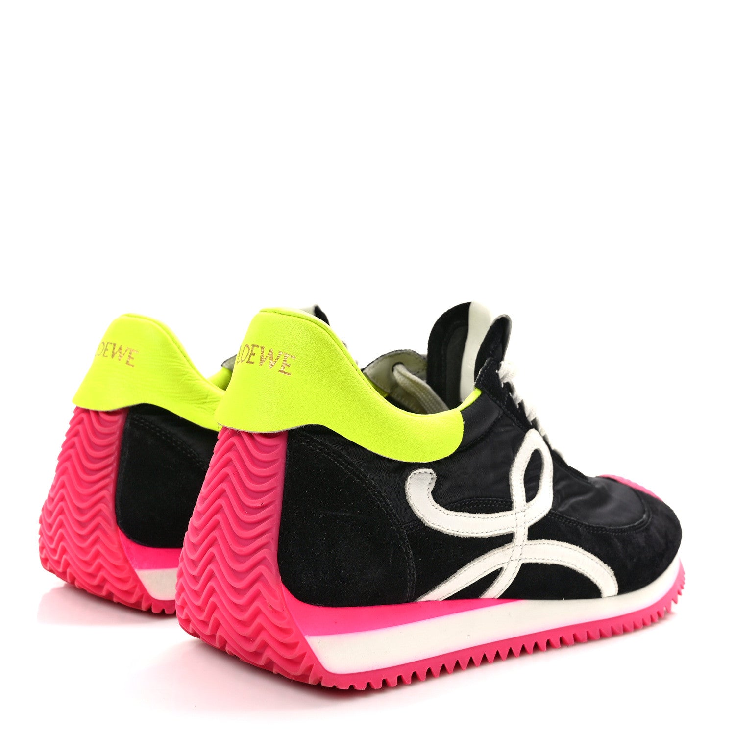 Loewe Suede Nylon Womens Flow Runner Sneakers 39 Black Neon Pink 4 of 11
