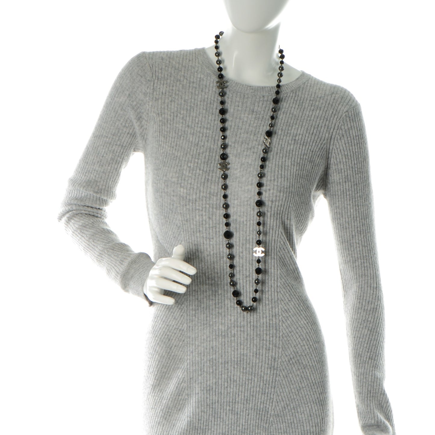 Ruthenium Pearl Beaded CC Long Necklace Black