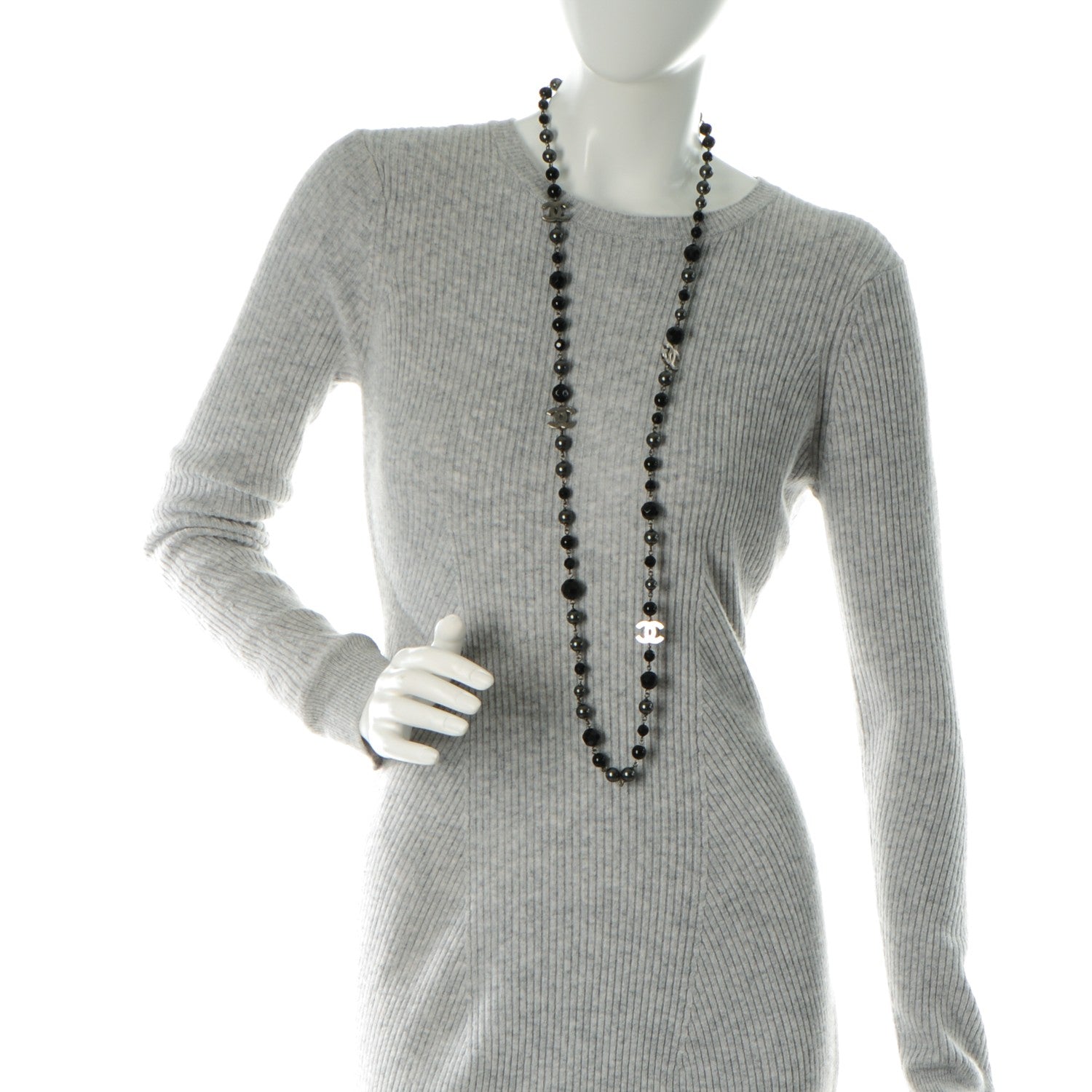 Chanel Ruthenium Pearl Beaded CC Long Necklace Black 2 of 4