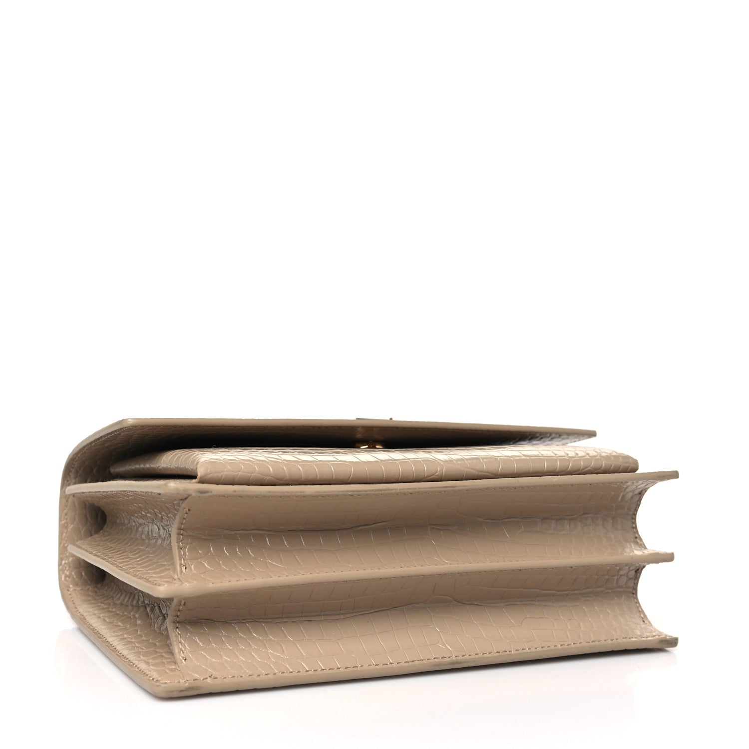 Saint Laurent Calfskin Crocodile Embossed Medium Monogram Sunset Dark Beige 4 of 9