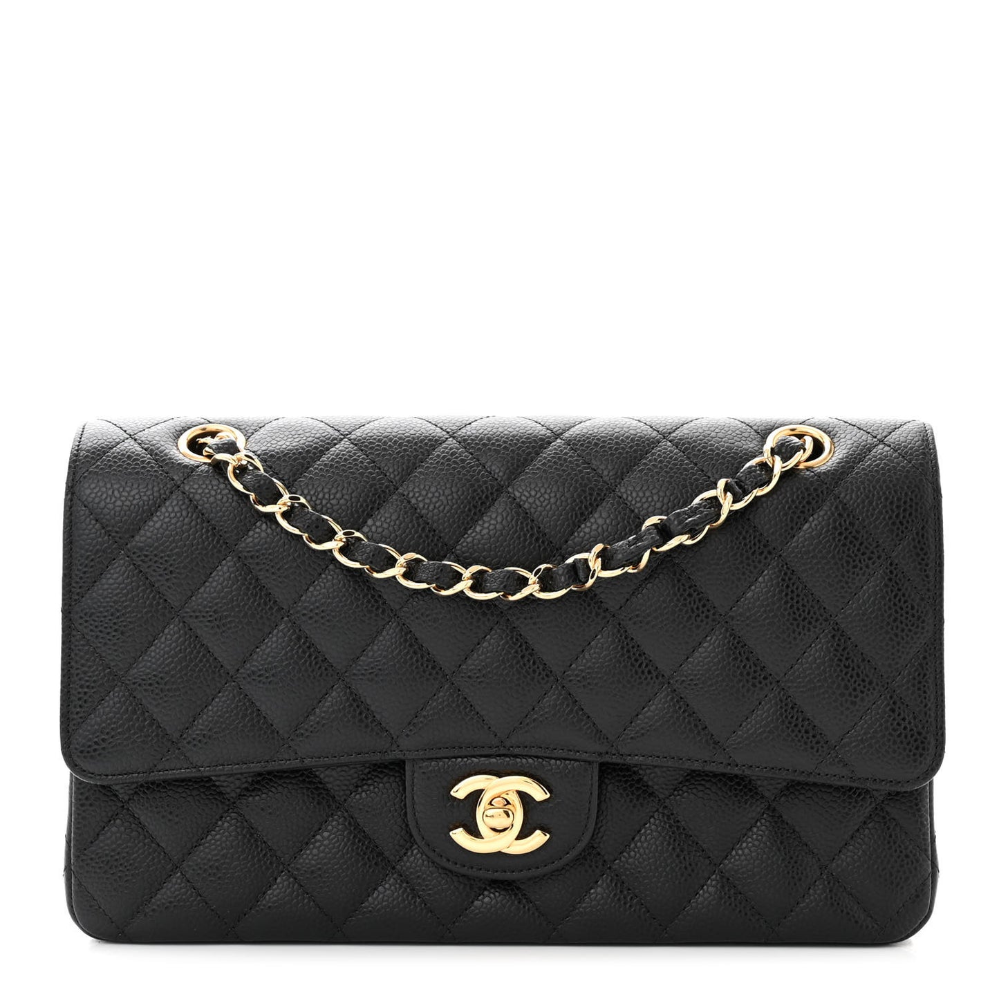 Caviar Quilted Medium Double Flap Black