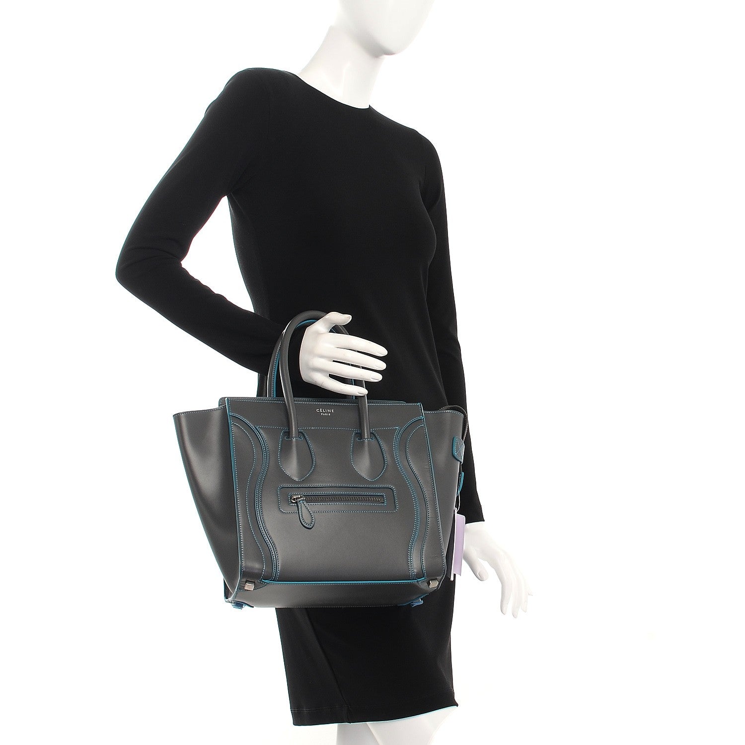 Celine Satin Debossed Calfskin Micro Luggage Anthracite 2 of 6