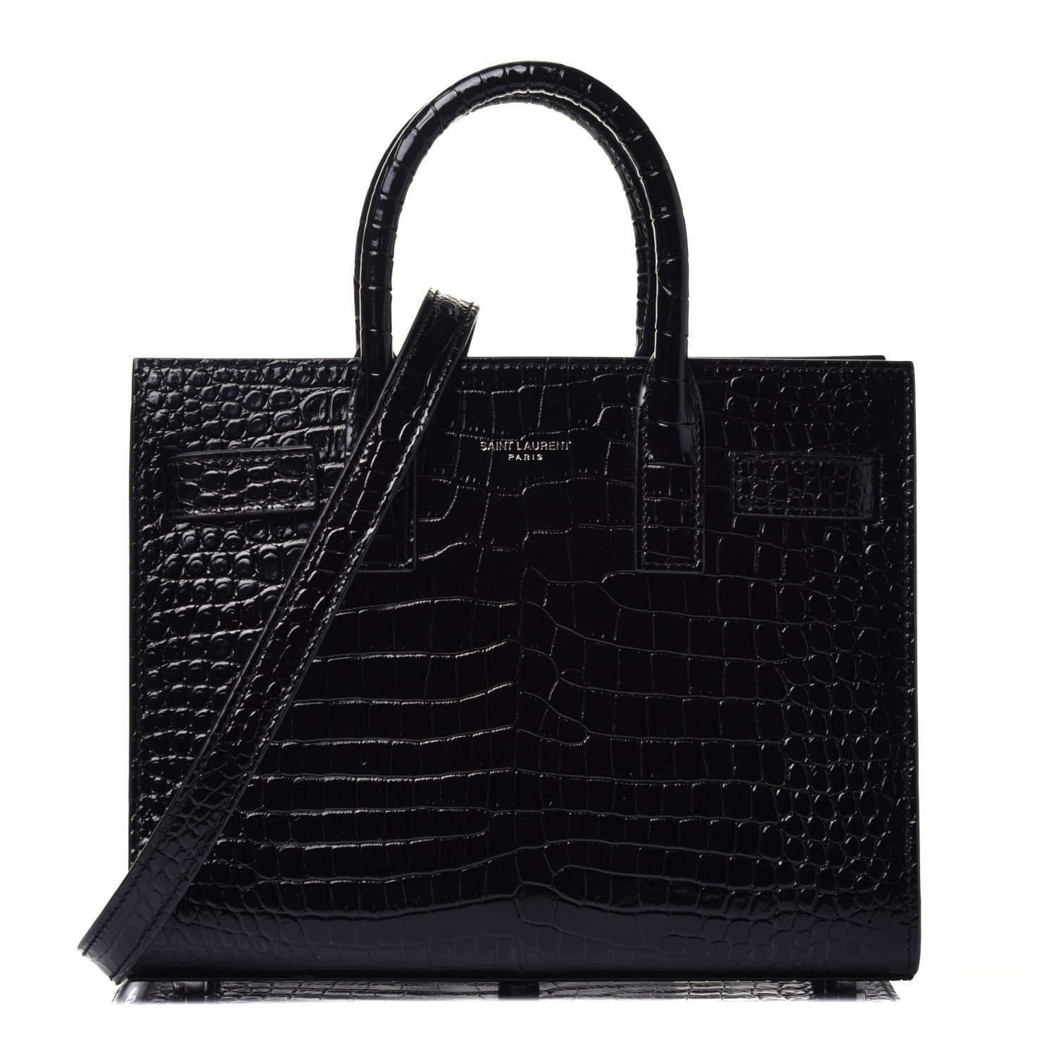 Saint Laurent Calfskin Crocodile Embossed Nano Sac De Jour Black 1 of 10