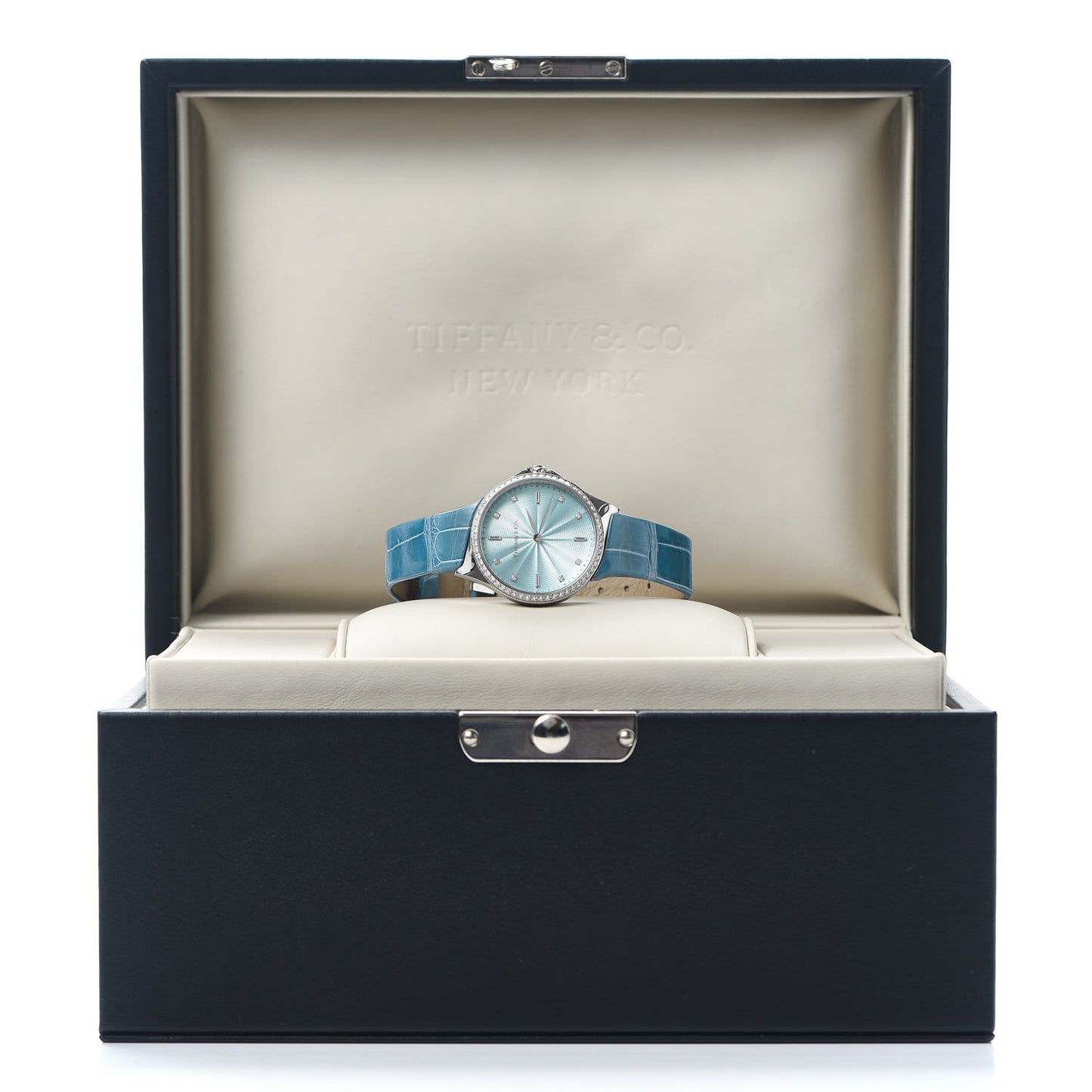 Stainless Steel Alligator Diamond Bezel 28mm Metro Quartz Watch Ice Blue