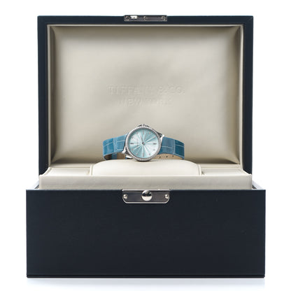 Tiffany Stainless Steel Alligator Diamond Bezel 28mm Metro Quartz Watch Ice Blue 7 of 7