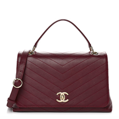 Chanel Grained Calfskin Stitched Chevron Medium Chic Top Handle Flap Red 1 of 11