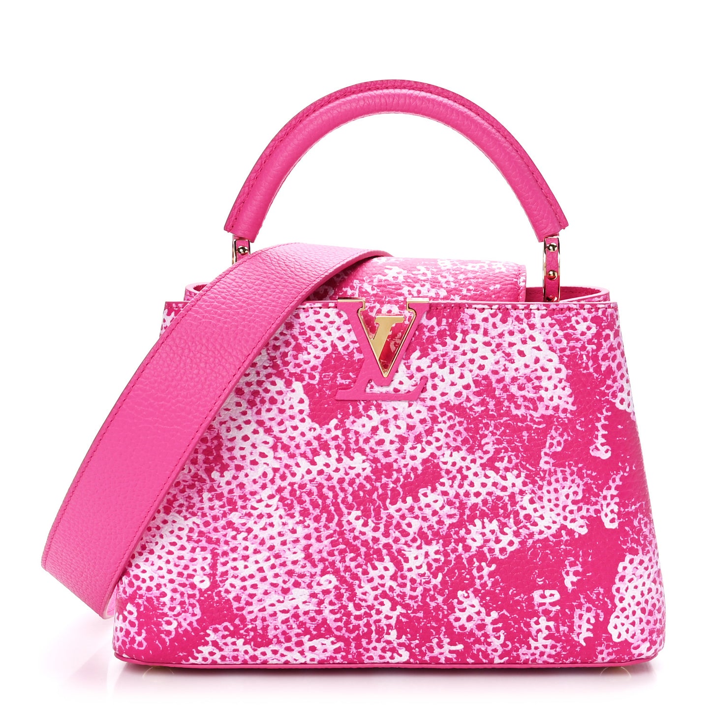 LV X YK Taurillon Infinity Net Capucines BB Fuchsia