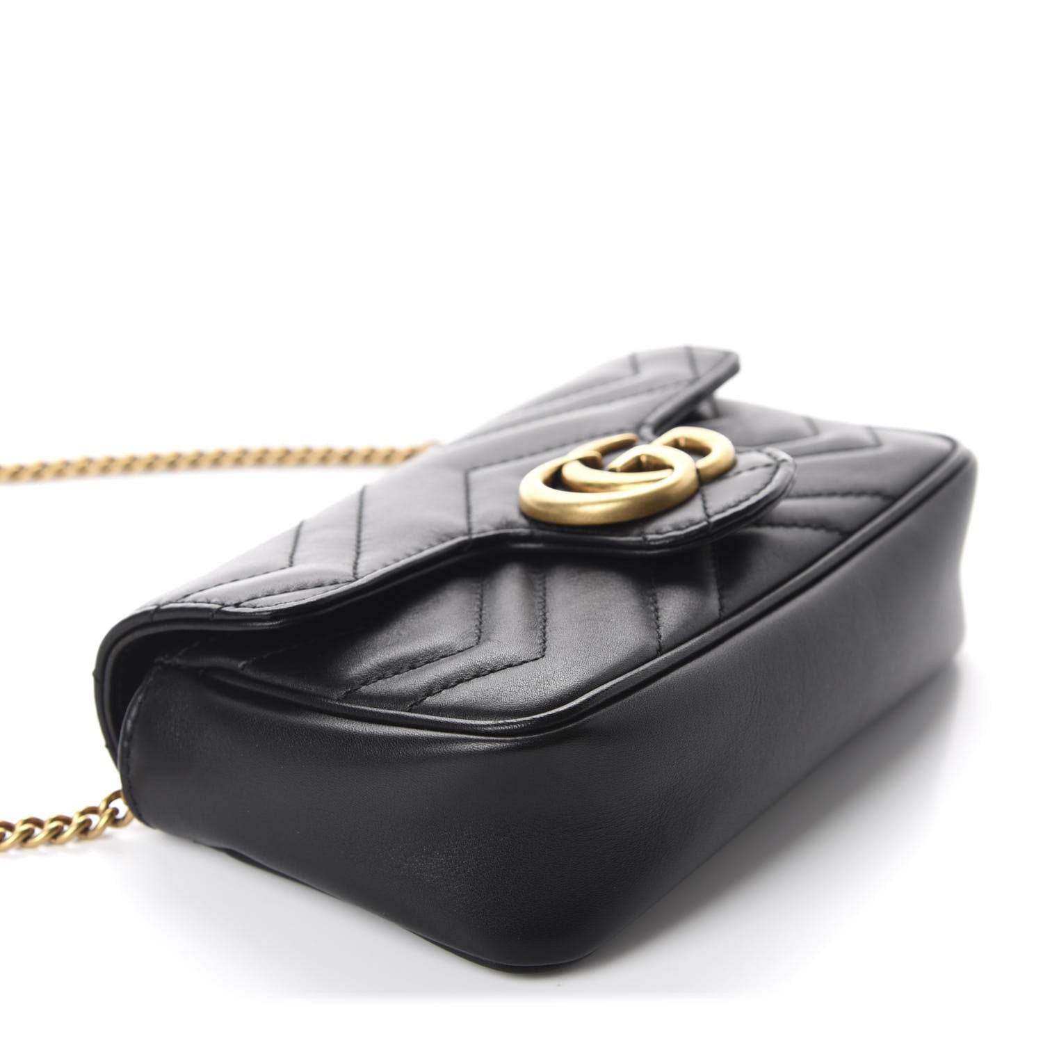 Gucci Calfskin Matelasse Super Mini GG Marmont Shoulder Bag Black 4 of 12