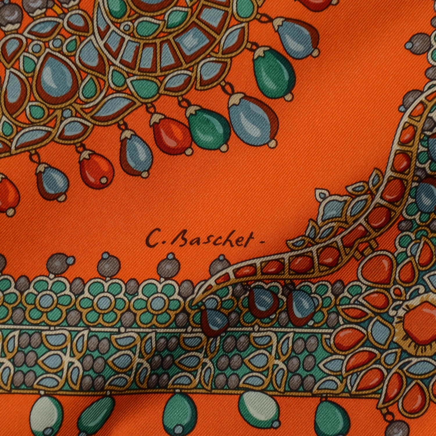Hermes Silk Parures Des Maharajas Scarf 90 Orange Vert De Gris 8 of 8