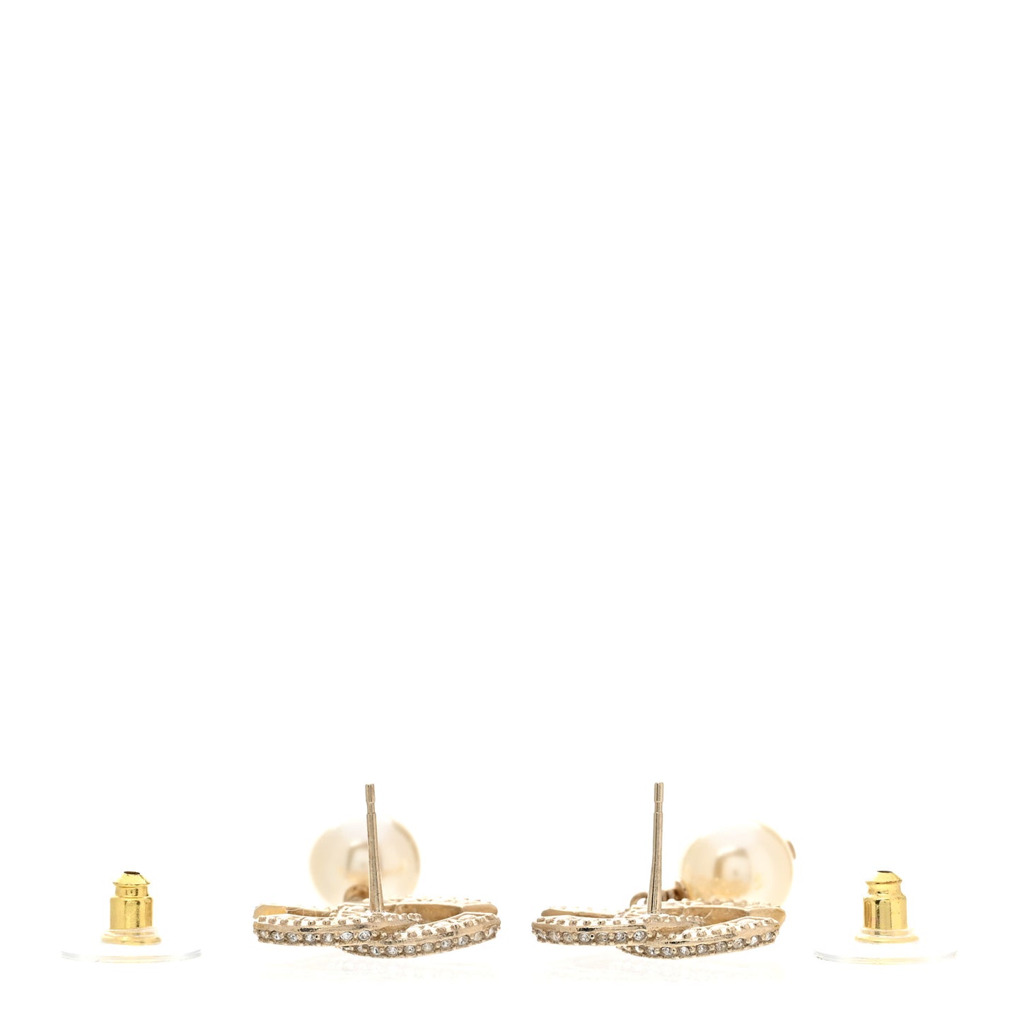 Crystal Pearl CC Drop Earrings Gold