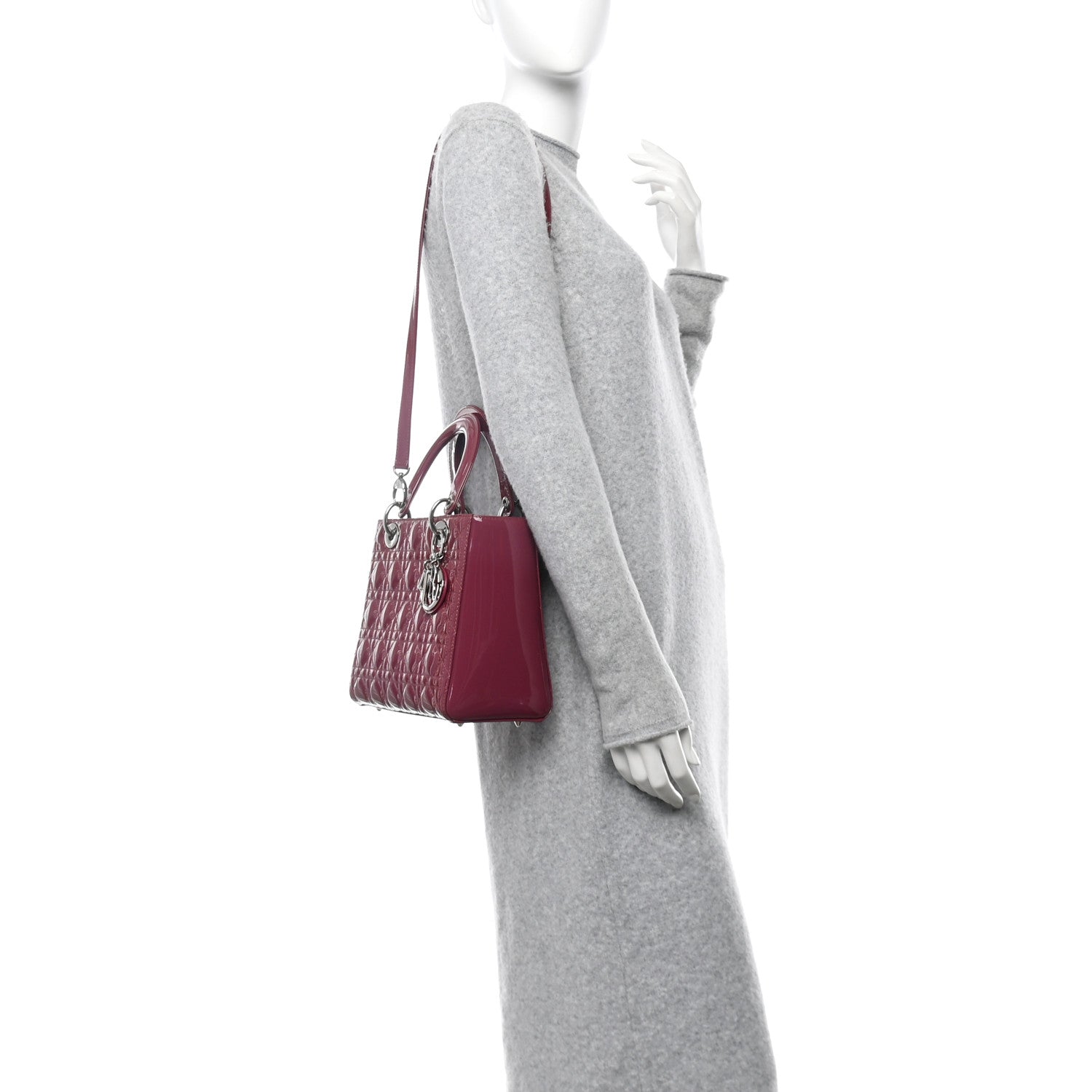 Christian Dior Patent Cannage Medium Lady Dior Dark Pink 2 of 10