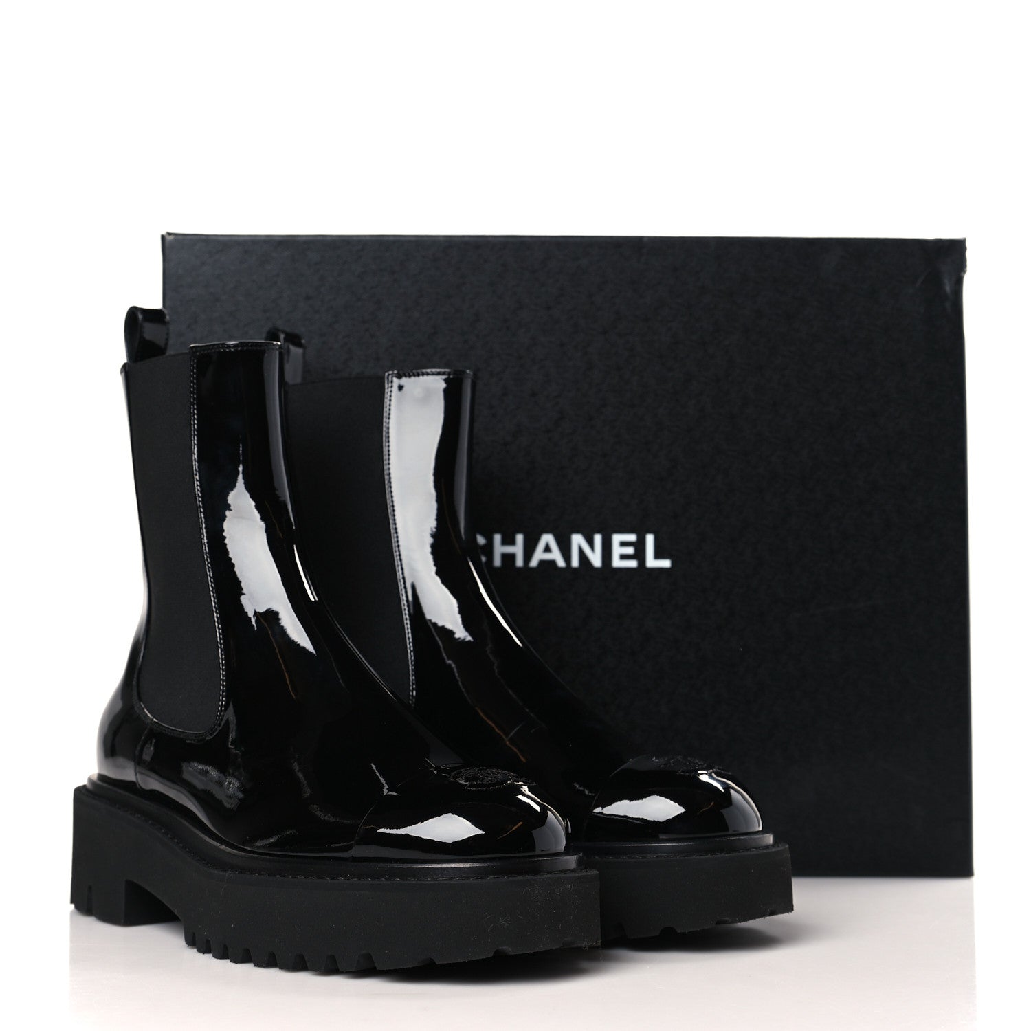 Chanel Patent Cap Toe Short Boots 38 Black 9 of 9