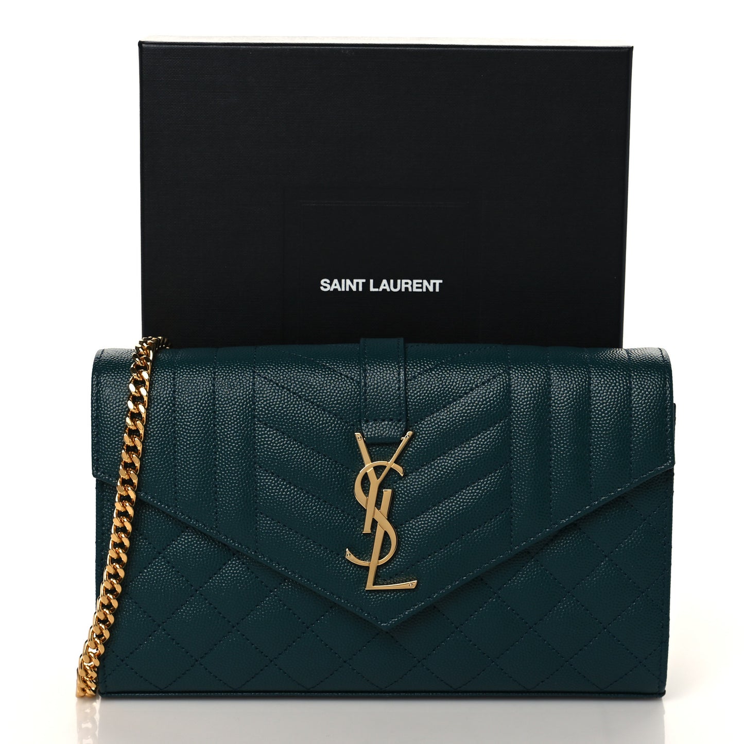 Grain De Poudre Mixed Matelasse Triquilt Monogram Chain Wallet Sea Turquoise