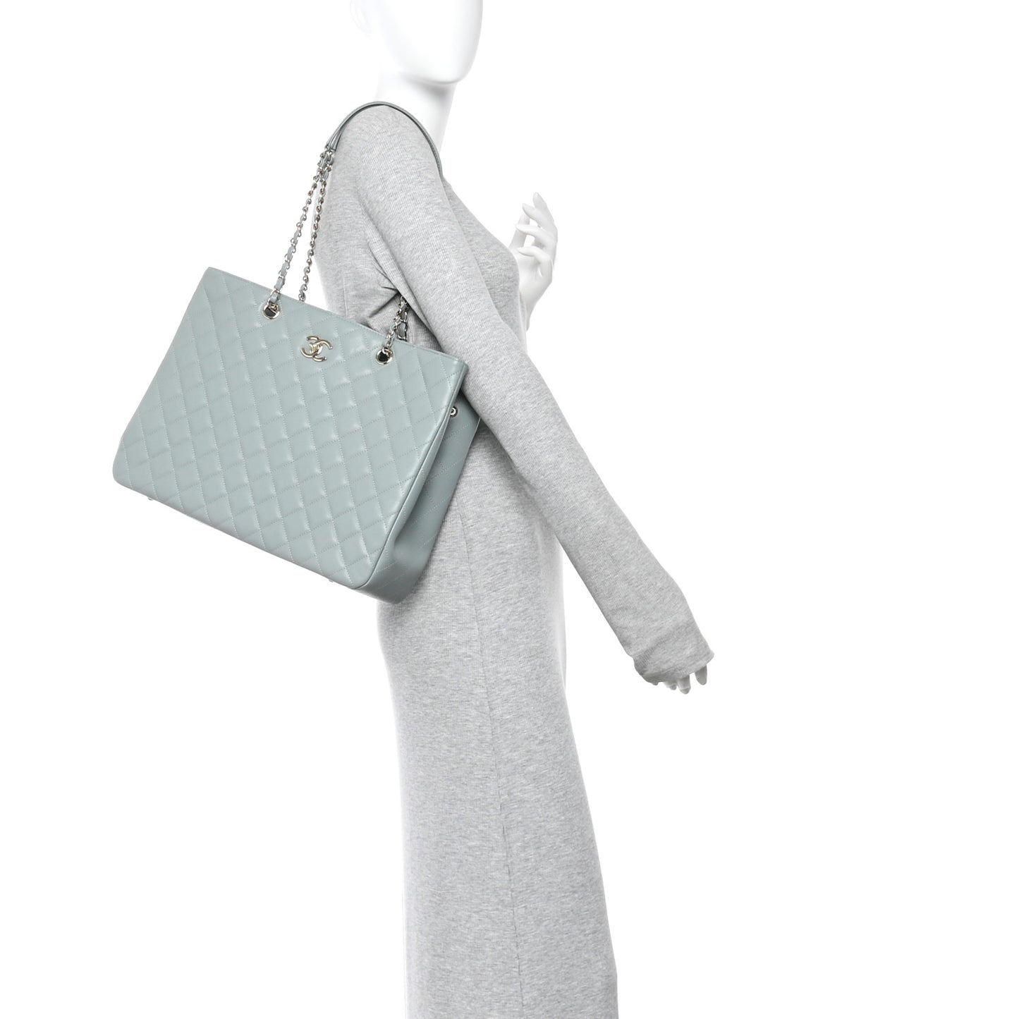 Caviar Quilted Large Classic Shopping Tote Light Green