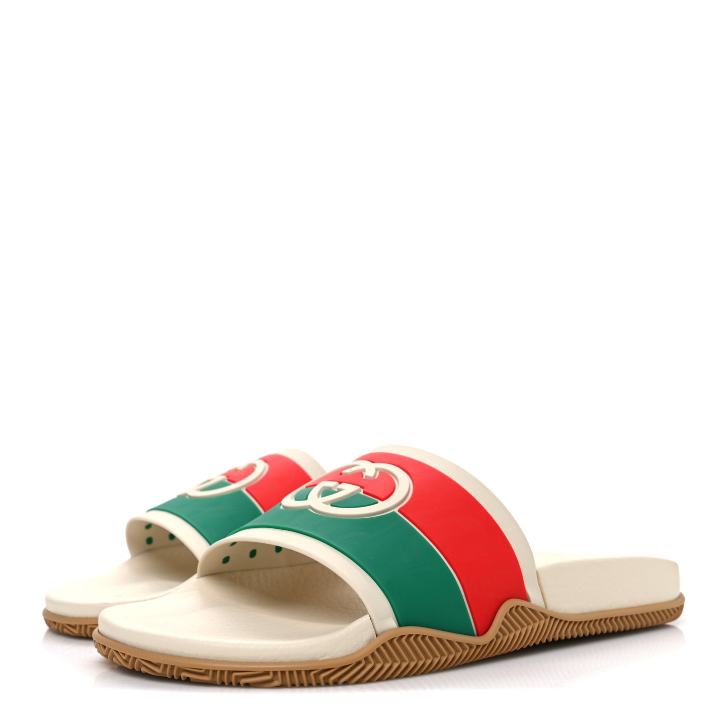 Rubber Web Womens Interlocking G Slide Sandals 39 Mystic White Green Red