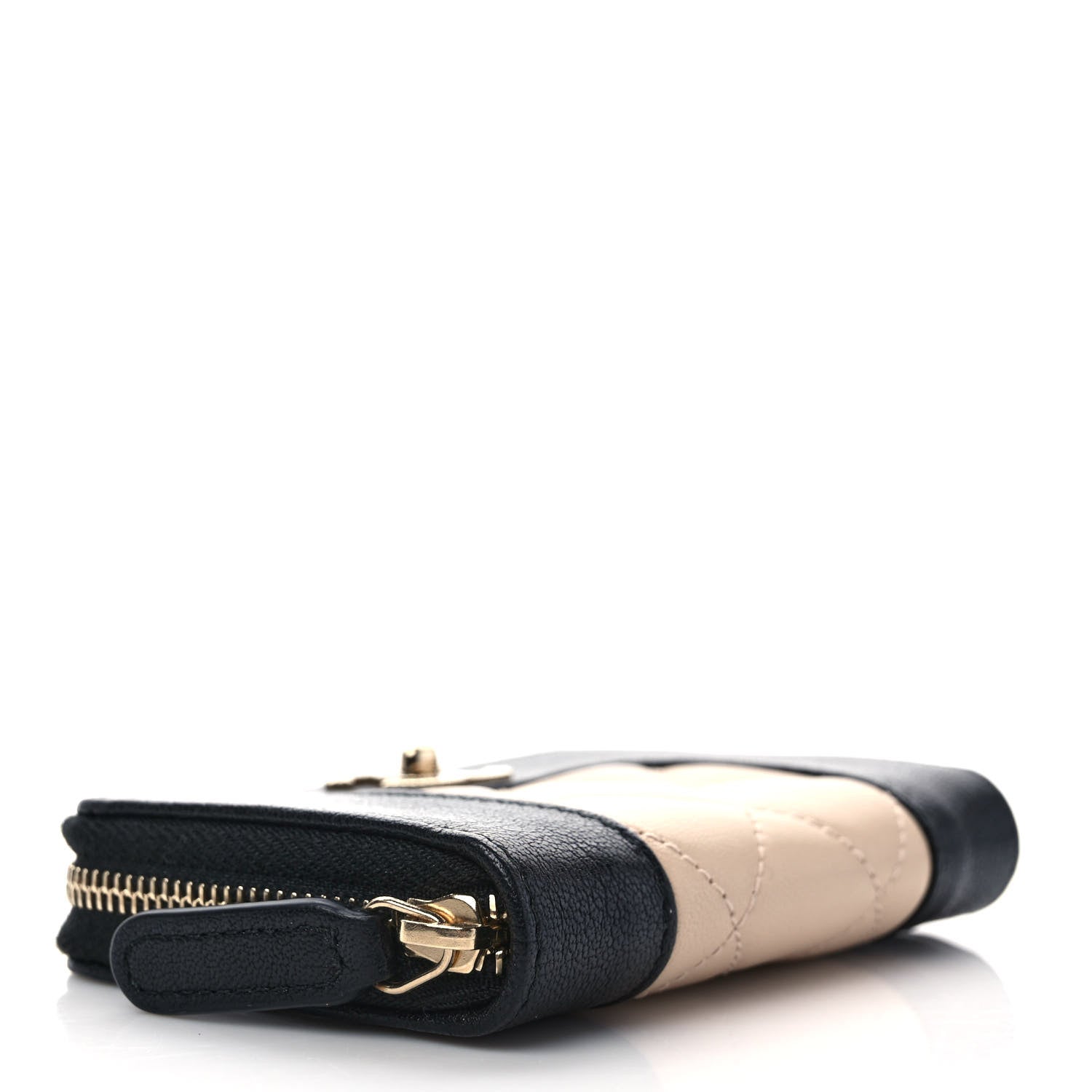 Chanel Sheepskin Quilted Mademoiselle Vintage Zip Coin Purse Beige Black 4 of 8