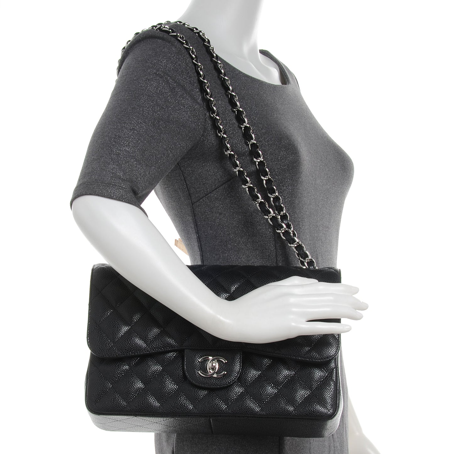 Caviar Quilted Jumbo Double Flap Black