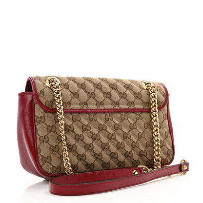 Gucci Monogram Azalea Calfskin Matelasse Diagonal Small GG Marmont Shoulder Bag Beige Ebony New Cherry Red 3 of 11