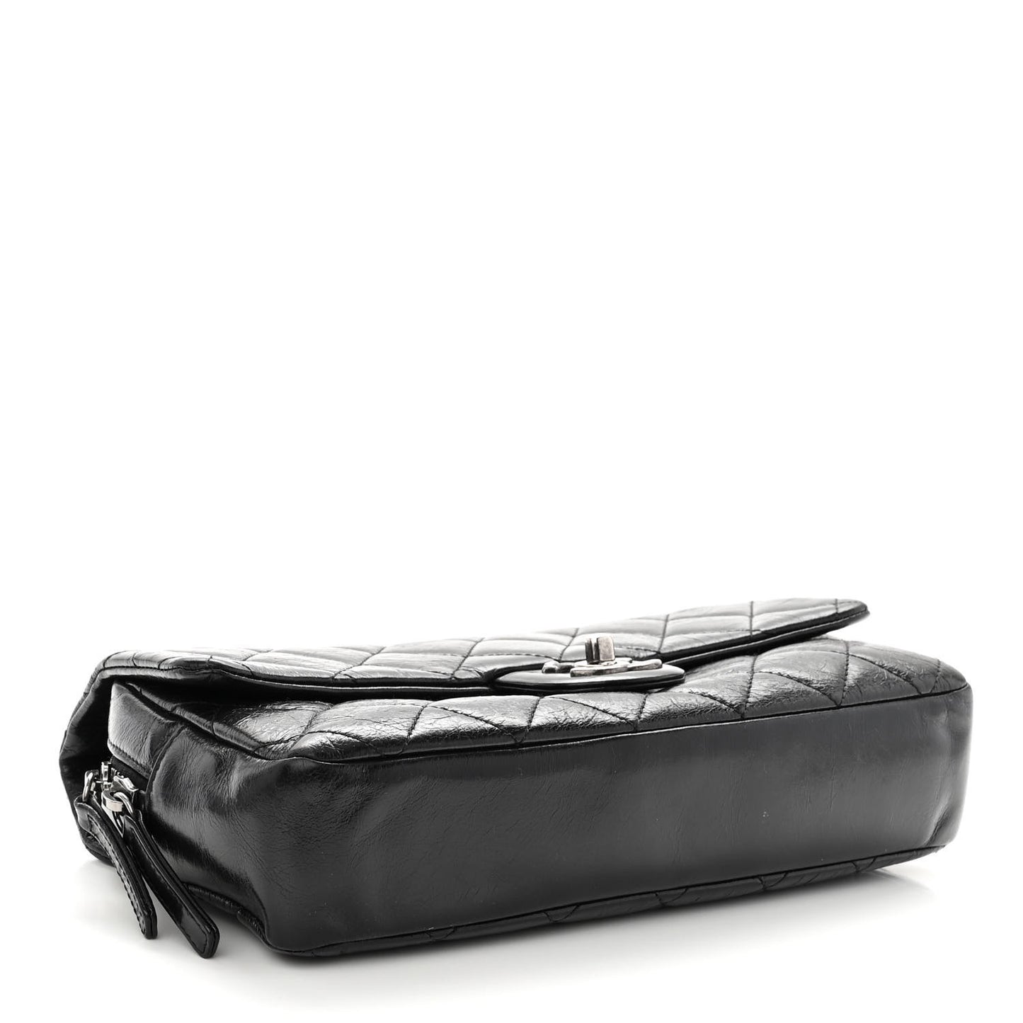 Glazed Calfskin Quilted Medium Duo Color Flap Black