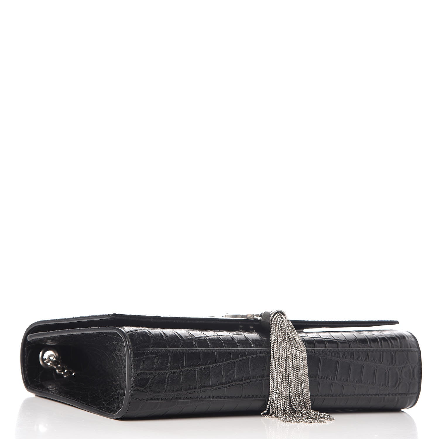 Saint Laurent Calfskin Crocodile Embossed Medium Classic Monogram Kate Tassel Satchel Black 4 of 13